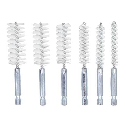 6Pcs Nylon Bore Brush Set, 8, 10, 12, 15, 17 19 mm Nylon Bore Cleaning Brushes, White 1/4 Hex Shank Drill Brush for Machining Sanding Cleaning Removal Impact Driver in Kuwait