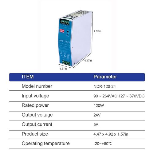 NDR-120-24 مزود طاقة السكك الحديدية الصناعية DIN 24V 5A عالي الكفاءة للأتمتة الصناعية معتمد من UL / TUV in Kuwait