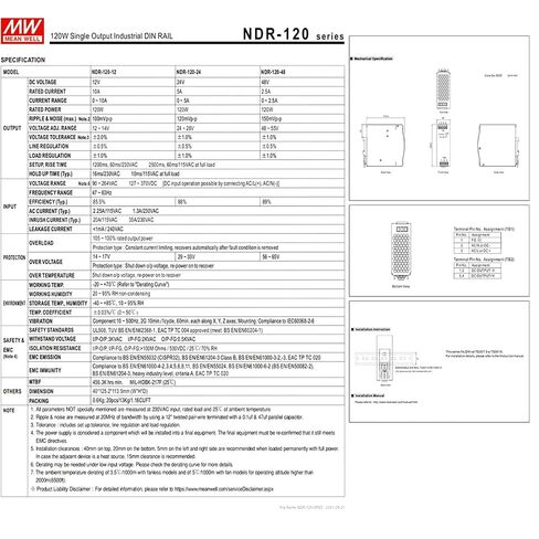 NDR-120-24 مزود طاقة السكك الحديدية الصناعية DIN 24V 5A عالي الكفاءة للأتمتة الصناعية معتمد من UL / TUV in Kuwait
