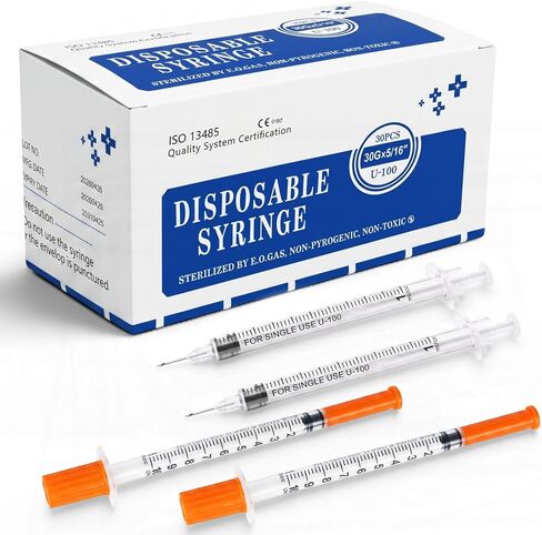 30PACK U-100 1ml/cc 30G 5/16'' (8mm) Disposable Jeringa with Aguja – Individually Wrapped for Lab, Industrial & DIY Liquid Handling in Saudi Arabia