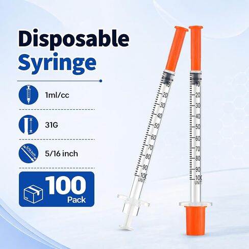 100 Pack 1ml 31G 5/16 Inch (8mm), Individually Packed, Leak-Proof, Disposable, Lab Supplies in Saudi Arabia