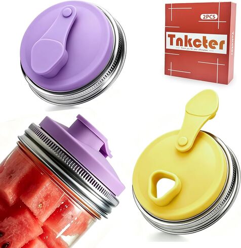 Mason Jar Drinking Lids, Wide Mouth Stainless Steel Flip Sip Lids, 2 Pack | Fits wide mouth mason jars with a comfortable flip sip design for hot and cold beverages in Kuwait