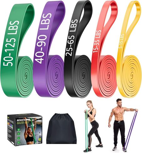 Dapofajo Resistance Bands for Working Out: Silicone 5-Level Exercise Bands, 3X Tear-Resistant, Pull Up Assistance - Physical Therapy & Strength Training for Men & Women in Saudi Arabia