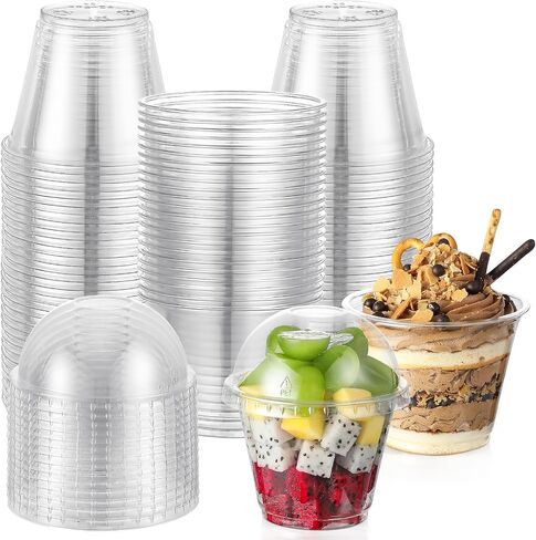 AOZITA 50 Sets, 9 oz Clear Plastic Cups with Dome Lids (No Hole) - Disposable Cups for Ice Cream,Cake,Fruit,Parfait, Dessert, Pudding and Jello Shot in Saudi Arabia