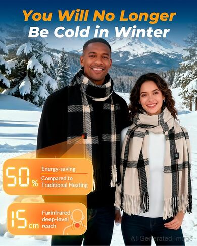 Graphene Heated Scarf Gifts for Women Men 6000mAh Battery Rechargeable Shawl Wrap Electric Heating Pads in Saudi Arabia