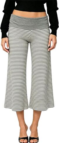Women Fold Over Waist Lounge Capris Gaucho Wide Leg Flowy Cropped Trousers Casual Yoga Pants Pajama Bottom in Saudi Arabia