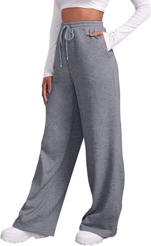 Womens Wide Leg Sweatpants Baggy Casual Fall Winter Drawstring Wide Leg Sweat Travel Track Pants with Pockets in Kuwait