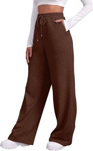 Womens Wide Leg Sweatpants Baggy Casual Fall Winter Drawstring Wide Leg Sweat Travel Track Pants with Pockets in Saudi Arabia