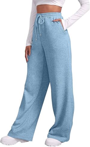 Womens Wide Leg Sweatpants Baggy Casual Fall Winter Drawstring Wide Leg Sweat Travel Track Pants with Pockets in Saudi Arabia