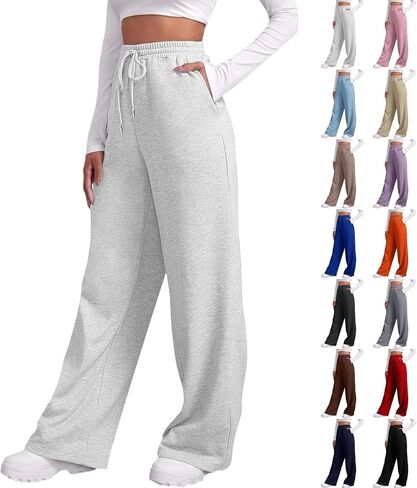 Womens Wide Leg Sweatpants Baggy Casual Fall Winter Drawstring Wide Leg Sweat Travel Track Pants with Pockets in Saudi Arabia