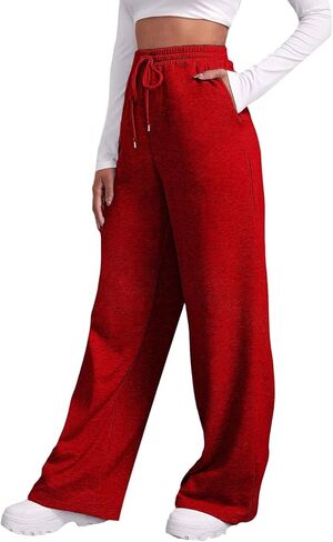 Womens Wide Leg Sweatpants Baggy Casual Fall Winter Drawstring Wide Leg Sweat Travel Track Pants with Pockets in Saudi Arabia