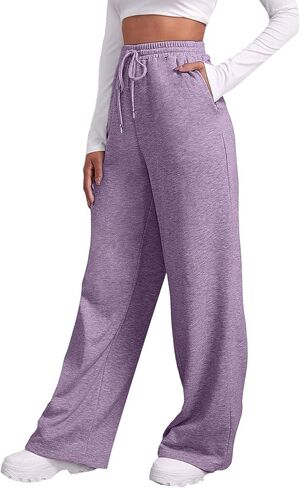 Womens Wide Leg Sweatpants Baggy Casual Fall Winter Drawstring Wide Leg Sweat Travel Track Pants with Pockets in Saudi Arabia