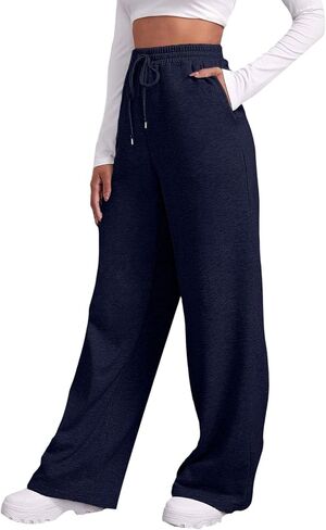 Womens Wide Leg Sweatpants Baggy Casual Fall Winter Drawstring Wide Leg Sweat Travel Track Pants with Pockets in Saudi Arabia