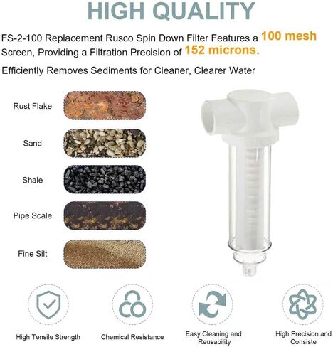 2" 100 Mesh Spin-Down Sand Separator Replacement Water Filter Screen for Rusco/Vu-Flow 2" T Filtration System, Fs-2-100 Reusable & Cleanable Spin Down Sediment Trap 152 µm for Well Water, Sand & Dirt in Saudi Arabia