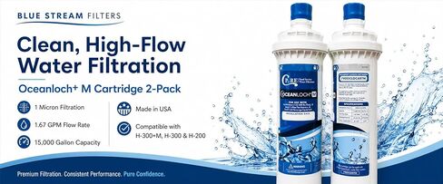 خرطوشة فلتر مياه C Pure Oceanloch+ M مكونة من قطعتين - 1 ميكرون، 1.67 جالون في الدقيقة - متوافقة مع أنظمة Ice-O-Matic IOMQ، IFQ1، IFQ2 - مرشحات بديلة لتقليل الطعم والرائحة الكريهة in Kuwait