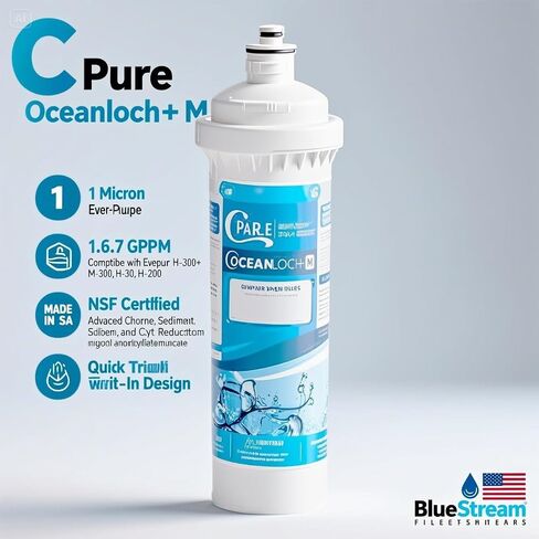 خرطوشة فلتر مياه C Pure Oceanloch+ M مكونة من قطعتين - 1 ميكرون، 1.67 جالون في الدقيقة - متوافقة مع أنظمة Ice-O-Matic IOMQ، IFQ1، IFQ2 - مرشحات بديلة لتقليل الطعم والرائحة الكريهة in Kuwait