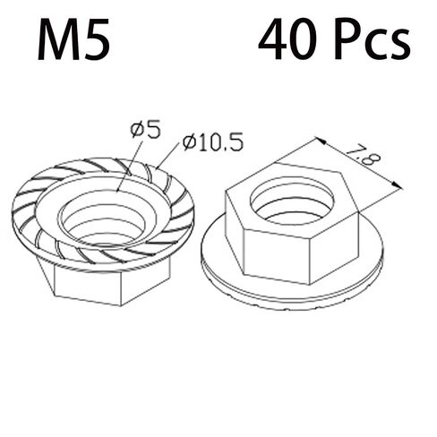 40pcs M5 Hexagon Flange Nuts, Carbon Steel Nickel Plated for Hammer Head Bolt T Screw T-Slot Aluminum Profile,High Strength，Dedicated for T-Bolt Flange Nuts in Saudi Arabia