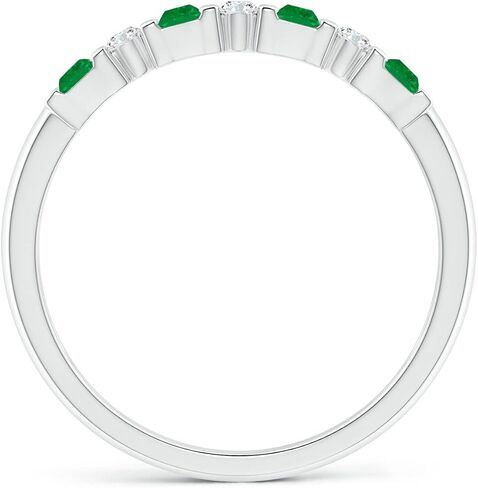 Angara Vertically Channel Set Emerald and Diamond Half Eternity Band for Women in Platinum/14K Solid Gold | May Birthstone, Wedding, Anniversary, Jewelry Gift for Her in Saudi Arabia