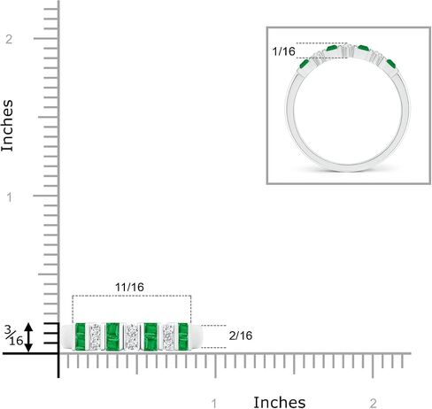 Angara Vertically Channel Set Emerald and Diamond Half Eternity Band for Women in Platinum/14K Solid Gold | May Birthstone, Wedding, Anniversary, Jewelry Gift for Her in Saudi Arabia