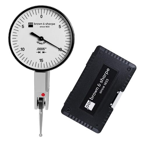 Brown & Sharpe Dial Test Indicator – 0.03" Range, 0.0005" Graduation, 6 Ruby Jewels, Satin Chrome Brass, 0-15-0 Dial, Professional DTI with Dovetail Clamp & Storage Case for Precision Measurement in Saudi Arabia