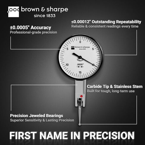Brown & Sharpe Dial Test Indicator – 0.03" Range, 0.0005" Graduation, 6 Ruby Jewels, Satin Chrome Brass, 0-15-0 Dial, Professional DTI with Dovetail Clamp & Storage Case for Precision Measurement in Saudi Arabia