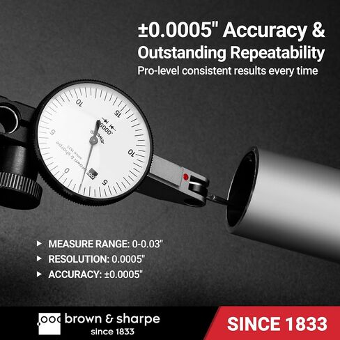 Brown & Sharpe Dial Test Indicator – 0.03" Range, 0.0005" Graduation, 6 Ruby Jewels, Satin Chrome Brass, 0-15-0 Dial, Professional DTI with Dovetail Clamp & Storage Case for Precision Measurement in Saudi Arabia