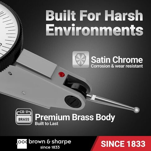 Brown & Sharpe Dial Test Indicator – 0.03" Range, 0.0005" Graduation, 6 Ruby Jewels, Satin Chrome Brass, 0-15-0 Dial, Professional DTI with Dovetail Clamp & Storage Case for Precision Measurement in Saudi Arabia