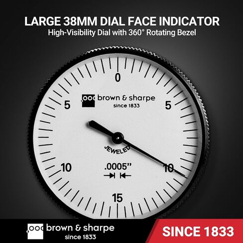 Brown & Sharpe Dial Test Indicator – 0.03" Range, 0.0005" Graduation, 6 Ruby Jewels, Satin Chrome Brass, 0-15-0 Dial, Professional DTI with Dovetail Clamp & Storage Case for Precision Measurement in Saudi Arabia