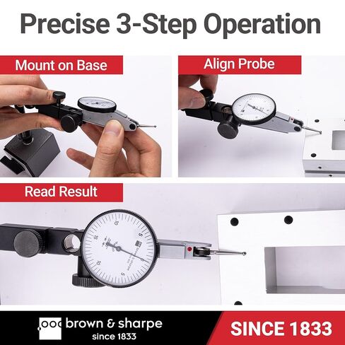 Brown & Sharpe Dial Test Indicator – 0.03" Range, 0.0005" Graduation, 6 Ruby Jewels, Satin Chrome Brass, 0-15-0 Dial, Professional DTI with Dovetail Clamp & Storage Case for Precision Measurement in Saudi Arabia