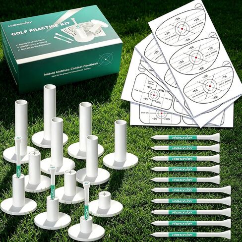 Golf Practice Kit, 68 Pcs Swing Training Aid & Accessories for Men, Rubber Mat Tees, Impact Tape, Bamboo Tees & Storage Bag, Ideal Golf Gifts for Men and Golfers in Kuwait