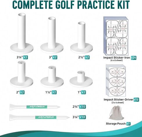 Golf Practice Kit, 68 Pcs Swing Training Aid & Accessories for Men, Rubber Mat Tees, Impact Tape, Bamboo Tees & Storage Bag, Ideal Golf Gifts for Men and Golfers in Kuwait