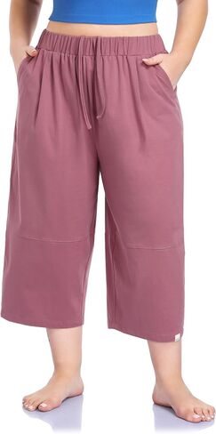 ZERDOCEAN Women's Plus Size Wide Leg Yoga Capri Pants Cotton Capris with Pockets Drawstring Casual Cropped Trousers in Saudi Arabia