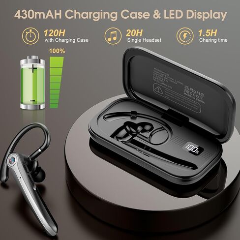 سماعة رأس Bluetooth ، سماعة أذن Bluetooth اللاسلكية مع ميكروفون لإلغاء الضوضاء في ENC ، سماعات أذن واحدة ، أذن خالية من اليدين للماء للأعمال/السائق ، HEI in Kuwait