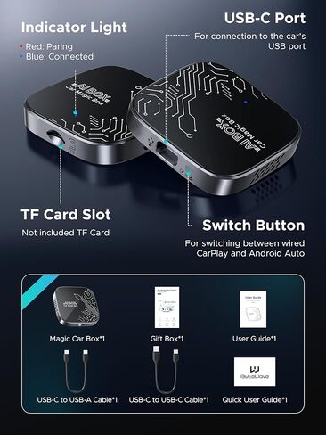 Bytewave Android Auto Wireless Adapter ، 2025 NFC & Bluetooth 5.3 تحويل سلكية إلى محول سيارة Android Auto Wireless ، 5.8 جيجا هرتز WiFi Mini Car Dongle متوافق مع Android 12+ و 2016+ Cars ، USB-C/A ، Black ، Black. in Kuwait