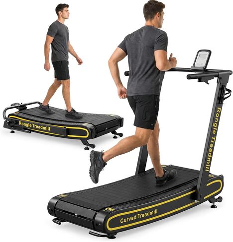 Curved Treadmill with Non-Electric Motorized, Rubber Track and Non-Slip, Foldable Self-Propelled Treadmill with LED Display for Home, Running Training, No Assembly Required 350LBS in Kuwait