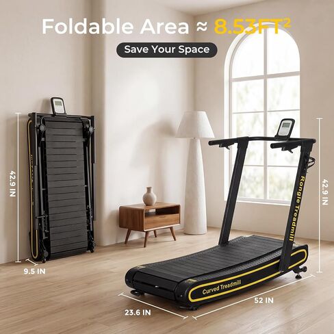 Curved Treadmill with Non-Electric Motorized, Rubber Track and Non-Slip, Foldable Self-Propelled Treadmill with LED Display for Home, Running Training, No Assembly Required 350LBS in Kuwait