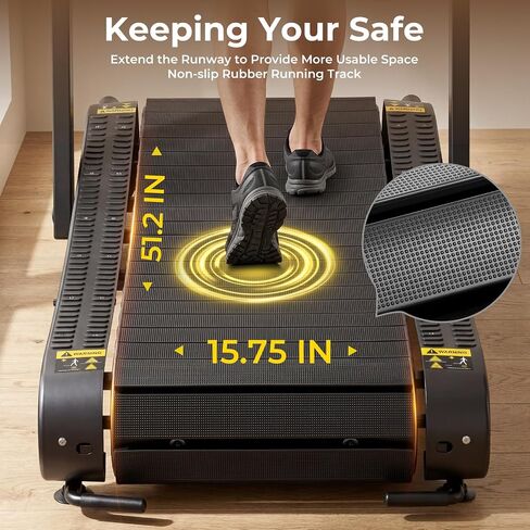 Curved Treadmill with Non-Electric Motorized, Rubber Track and Non-Slip, Foldable Self-Propelled Treadmill with LED Display for Home, Running Training, No Assembly Required 350LBS in Kuwait
