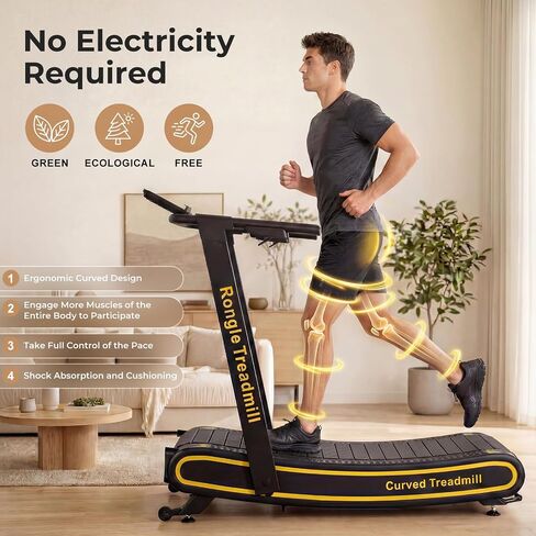 Curved Treadmill with Non-Electric Motorized, Rubber Track and Non-Slip, Foldable Self-Propelled Treadmill with LED Display for Home, Running Training, No Assembly Required 350LBS in Kuwait