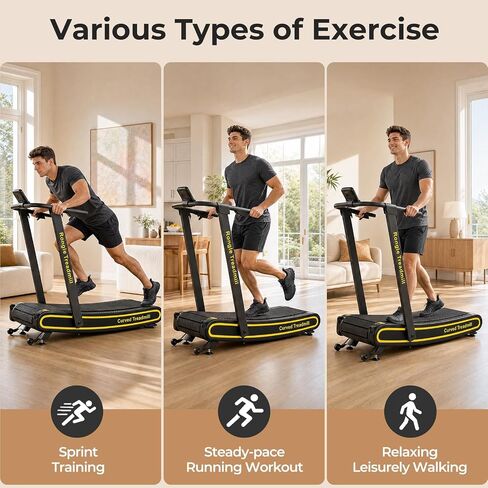 Curved Treadmill with Non-Electric Motorized, Rubber Track and Non-Slip, Foldable Self-Propelled Treadmill with LED Display for Home, Running Training, No Assembly Required 350LBS in Kuwait