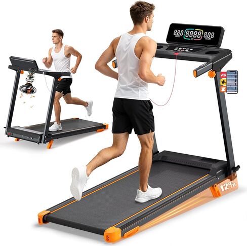 Walking Pad Treadmill, Treadmill with 12% Incline, 3-in-1 Foldable Treadmills for Home,12 HIIT Modes, Quiet Treadmill with Incline, 300 LBS Capacity, with App, Speaker, Heart Rate,and LED Display in Kuwait