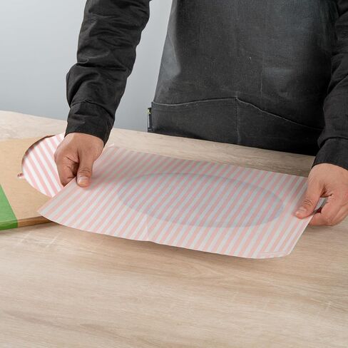 Restaurantware-RW Base 15 x 11 Inch Deli Papers, 200 Greaseproof Sandwich Wrapping Papers - No Added PFAS, Striped Design, Pink And White Paper Food Basket Liners, Microwavable, Pre-Cut Style in Saudi Arabia
