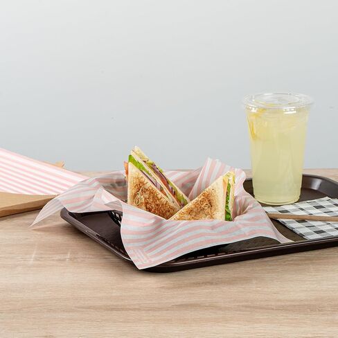 Restaurantware-RW Base 15 x 11 Inch Deli Papers, 200 Greaseproof Sandwich Wrapping Papers - No Added PFAS, Striped Design, Pink And White Paper Food Basket Liners, Microwavable, Pre-Cut Style in Saudi Arabia