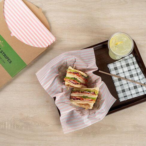 Restaurantware-RW Base 15 x 11 Inch Deli Papers, 200 Greaseproof Sandwich Wrapping Papers - No Added PFAS, Striped Design, Pink And White Paper Food Basket Liners, Microwavable, Pre-Cut Style in Saudi Arabia