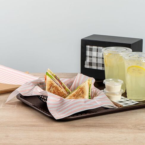 Restaurantware-RW Base 15 x 11 Inch Deli Papers, 200 Greaseproof Sandwich Wrapping Papers - No Added PFAS, Striped Design, Pink And White Paper Food Basket Liners, Microwavable, Pre-Cut Style in Saudi Arabia