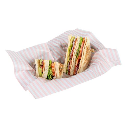Restaurantware-RW Base 15 x 11 Inch Deli Papers, 200 Greaseproof Sandwich Wrapping Papers - No Added PFAS, Striped Design, Pink And White Paper Food Basket Liners, Microwavable, Pre-Cut Style in Saudi Arabia