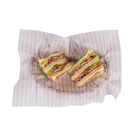 Restaurantware-RW Base 15 x 11 Inch Deli Papers, 200 Greaseproof Sandwich Wrapping Papers - No Added PFAS, Striped Design, Pink And White Paper Food Basket Liners, Microwavable, Pre-Cut Style in Saudi Arabia