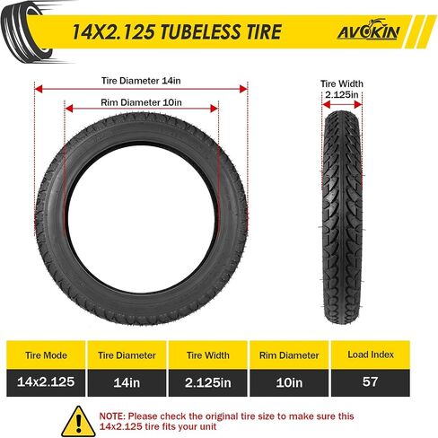 إطار دراجة كهربائية مقاس 14 × 2.125 بدون أنبوب، 57-254 14x2.125 إطار دراجة مع صمام زاوية PVR60 لدراجة كهربائية قابلة للطي مقاس 14 بوصة، والدراجات الإلكترونية والدراجات البخارية الإلكترونية، ودراجة الأطفال in Kuwait