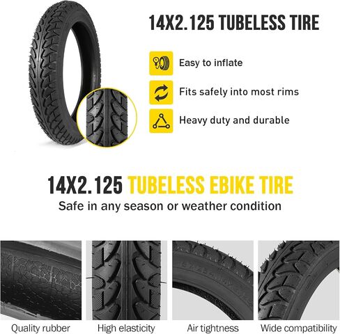 إطار دراجة كهربائية مقاس 14 × 2.125 بدون أنبوب، 57-254 14x2.125 إطار دراجة مع صمام زاوية PVR60 لدراجة كهربائية قابلة للطي مقاس 14 بوصة، والدراجات الإلكترونية والدراجات البخارية الإلكترونية، ودراجة الأطفال in Kuwait