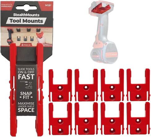 StealthMounts Tool Holder Compatible with Milwaukee M18 (8 Pack) - Red | StealthMounts Locking Tool Mounts | Made in the UK in Saudi Arabia
