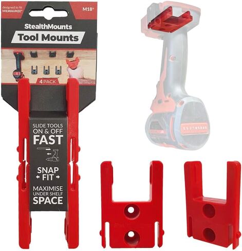 StealthMounts Tool Holder Compatible with Milwaukee M18 (8 Pack) - Red | StealthMounts Locking Tool Mounts | Made in the UK in Saudi Arabia
